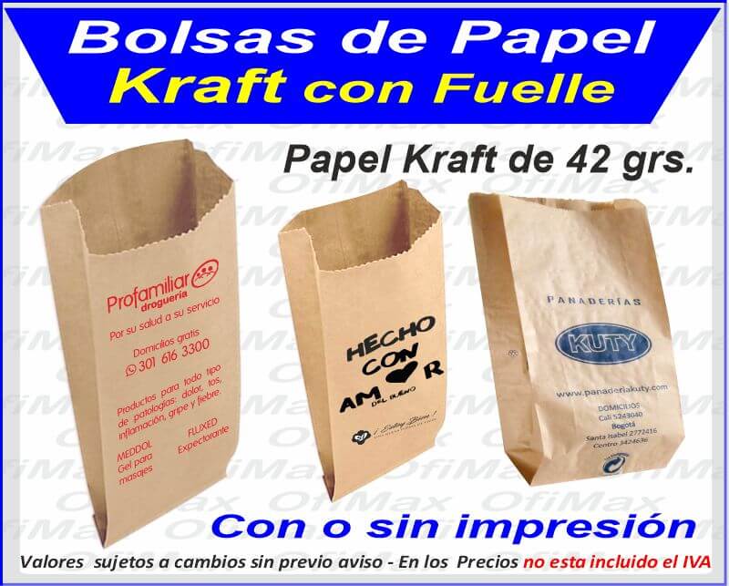 bolsa de papel kraft con fuelle, bogota, colombia